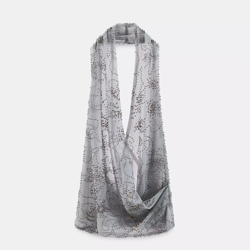 Zara Chic Gray Beaded Wrap NWT